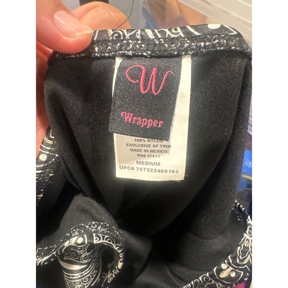 Wrapper Y2K  Black & White Floral Patterned Nylon Wrap Skirt Tulle Trim Medium - Picture 5 of 5